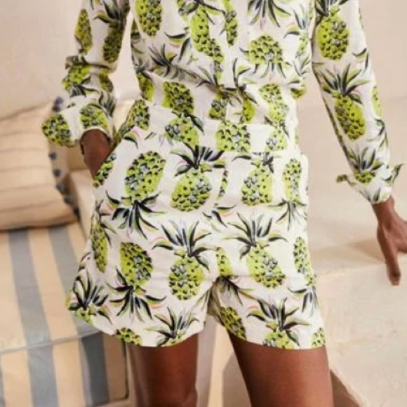 Boden Georgina White Multicolor Linen Pineapple Side Zip Size 10 Shorts NEW - Picture 1 of 8